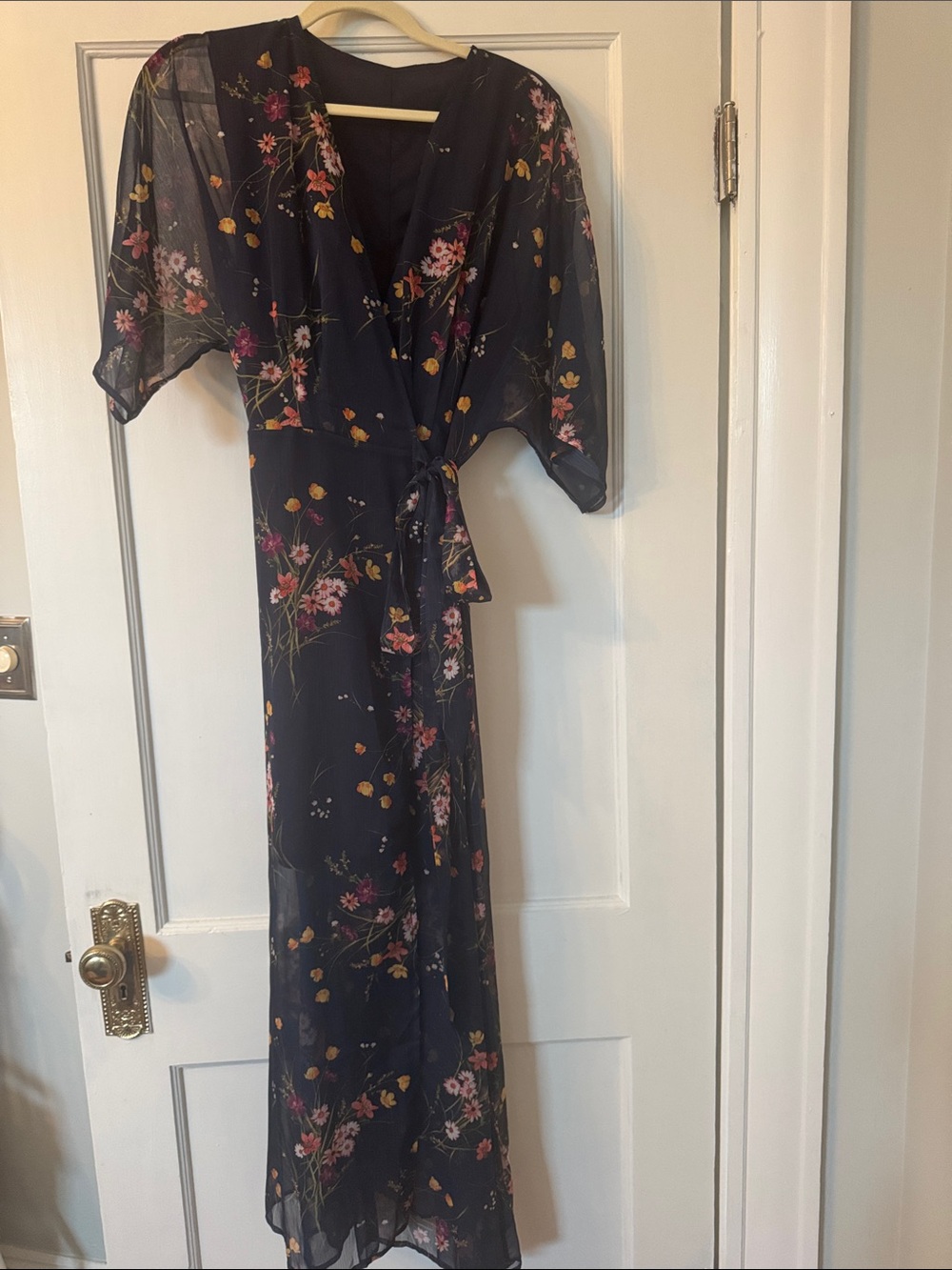 Floral Navy Wrap Maxi Dress with Tie Waist